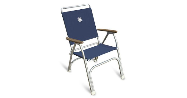 Folding Aluminum High Back Boat Chair with Teak Armrests-M150 – FORMA MARINE